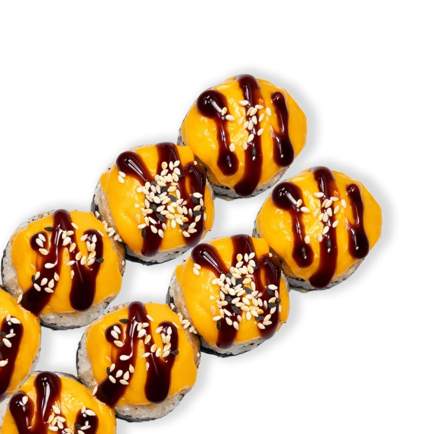 Запечений рол з лососем та сиром чеддер і соусом унагі