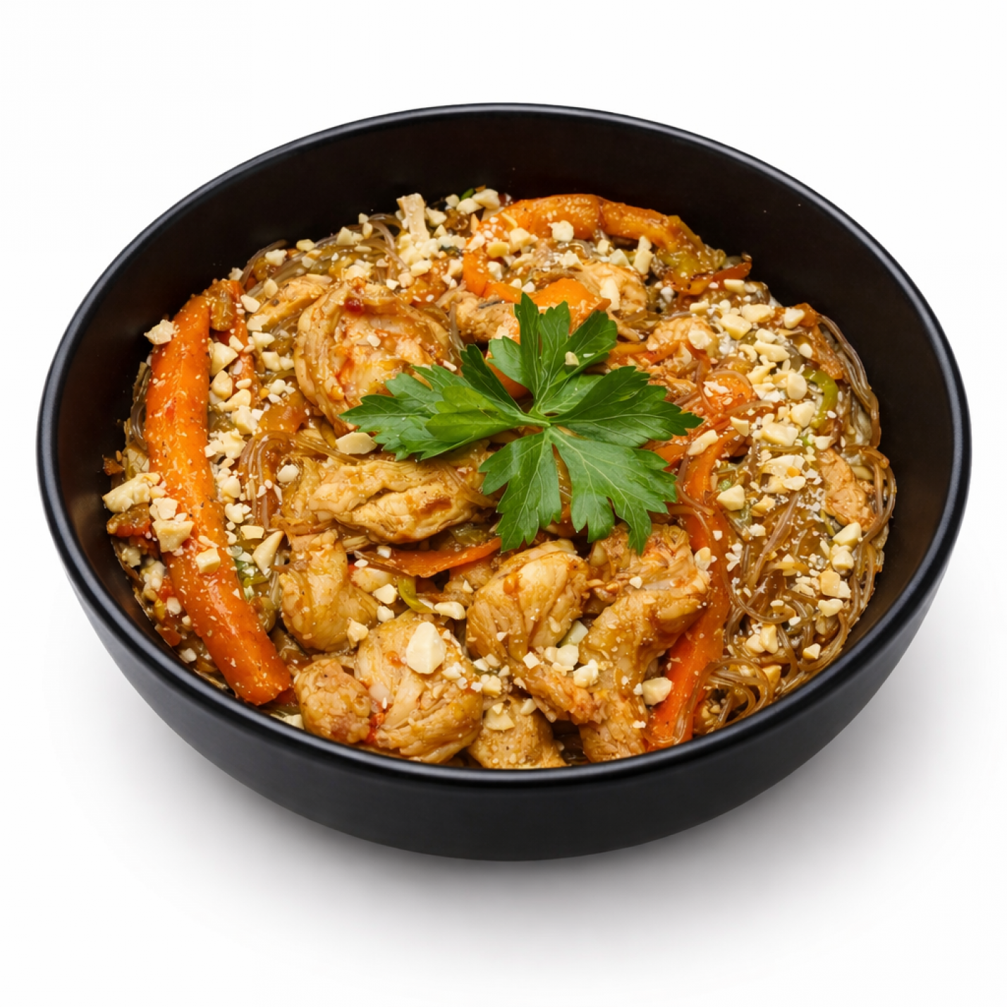 Фунчоза с цыпленком в соусе Тонкацу