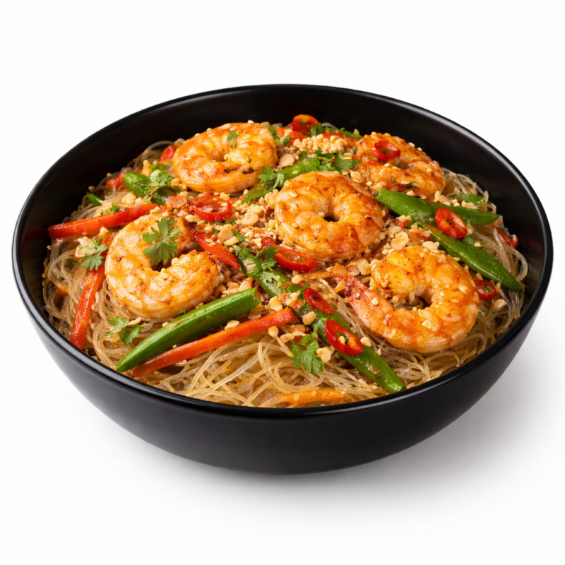 Фунчоза з тигровою креветкою та курчам